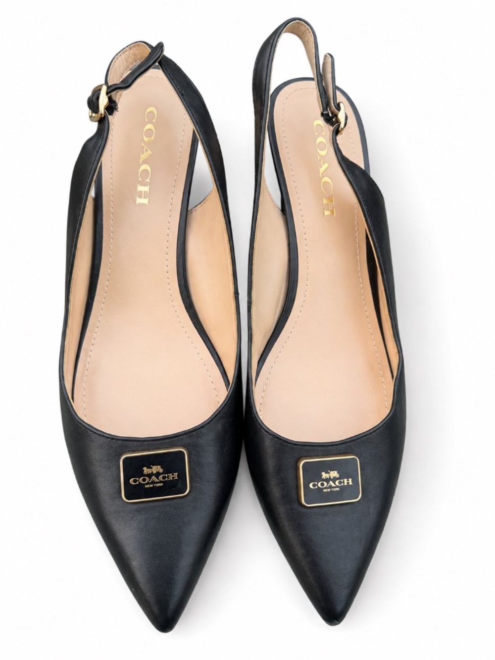 Coach Black Leather Pointed Toe Slingback Heels Size 9